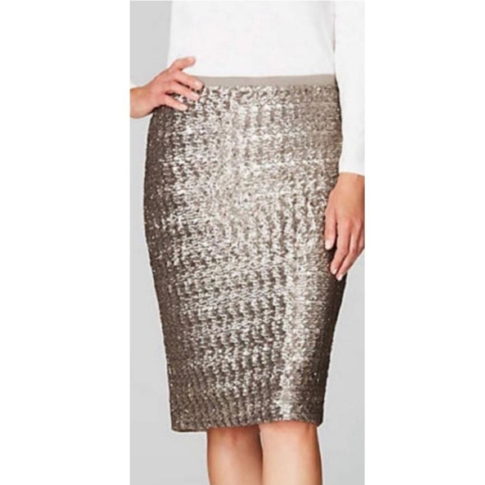 Women's J.Jill Sequin Pencil Skirt M Silver/Sterling - Picture 1 of 8
